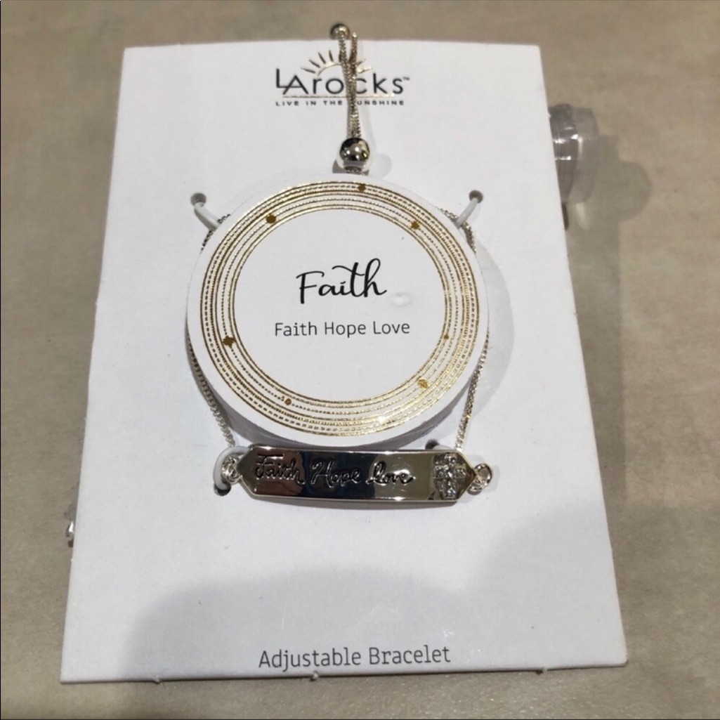 La Rocks Faith Hope Love Bracelet With Cz Cross Gratitude Words Nwt